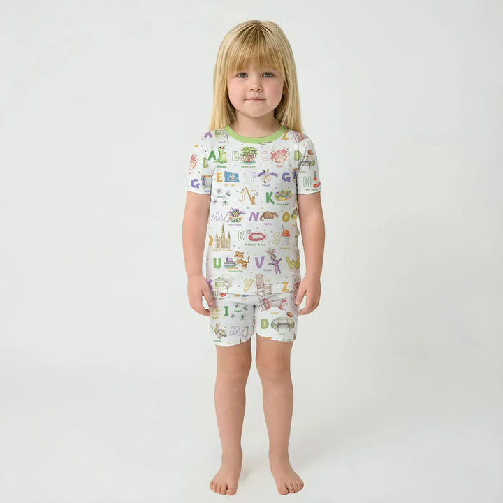 Alphabet of Lousiana Bamboo Two Piece Short Sleeve Shorts Pajama Set