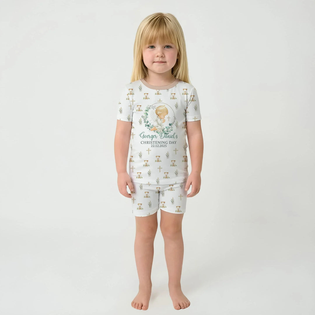 First Christening Day Custom Name Bamboo Two Piece Short Sleeve Shorts Pajama Set