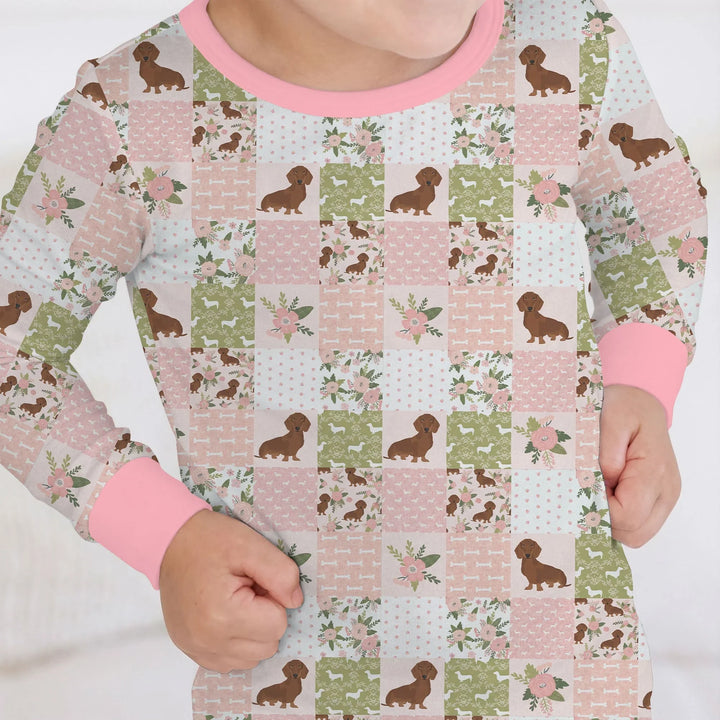 Floral Dachshund Grace Bamboo Two Piece Long Sleeve Pajama Set