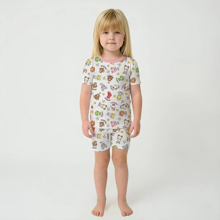 Kawaii Zodiac Bamboo Two Piece Short Sleeve Shorts Pajama Set