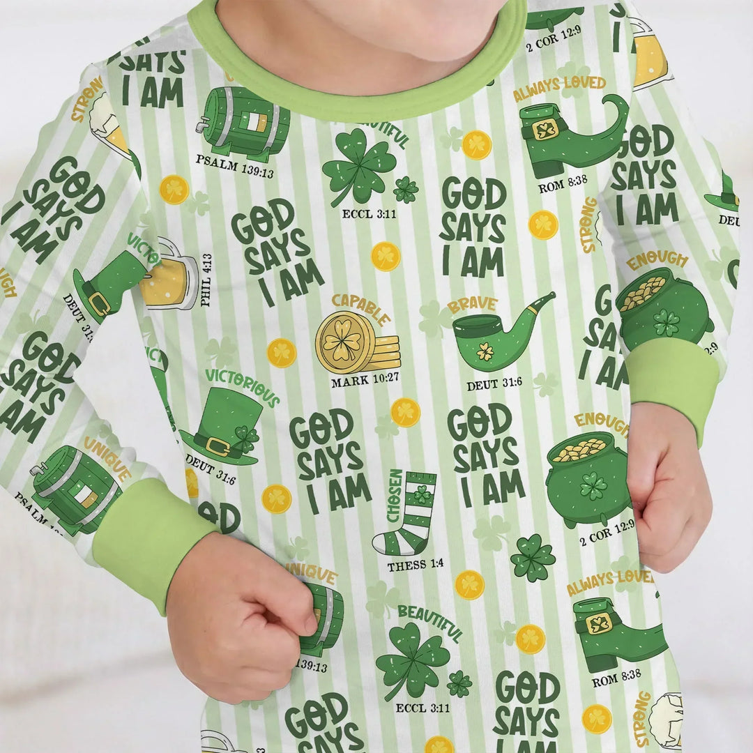 God Says I Am - Lucky & Loved Bamboo Two Piece Long Sleeve Pajama Set