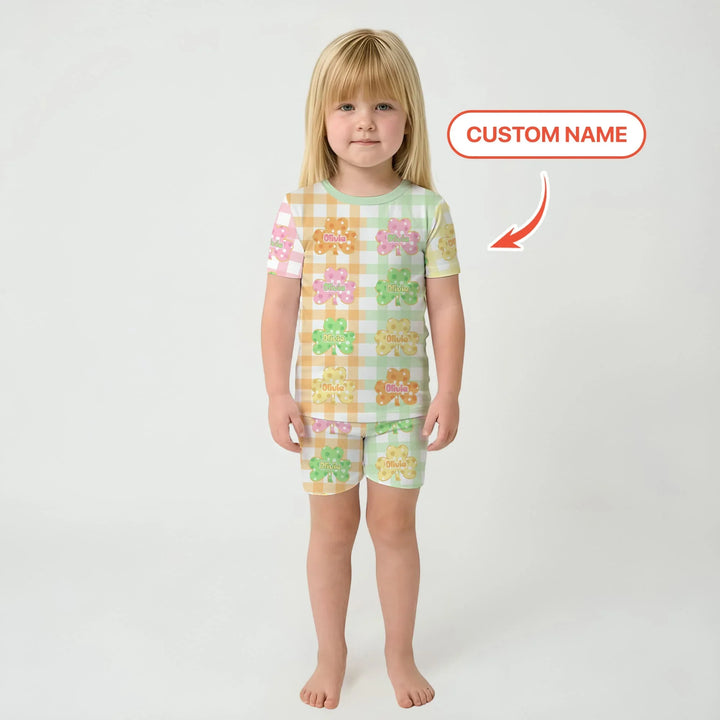 Lucky Shamrock Bamboo Two Piece Short Sleeve Shorts Pajama Set
