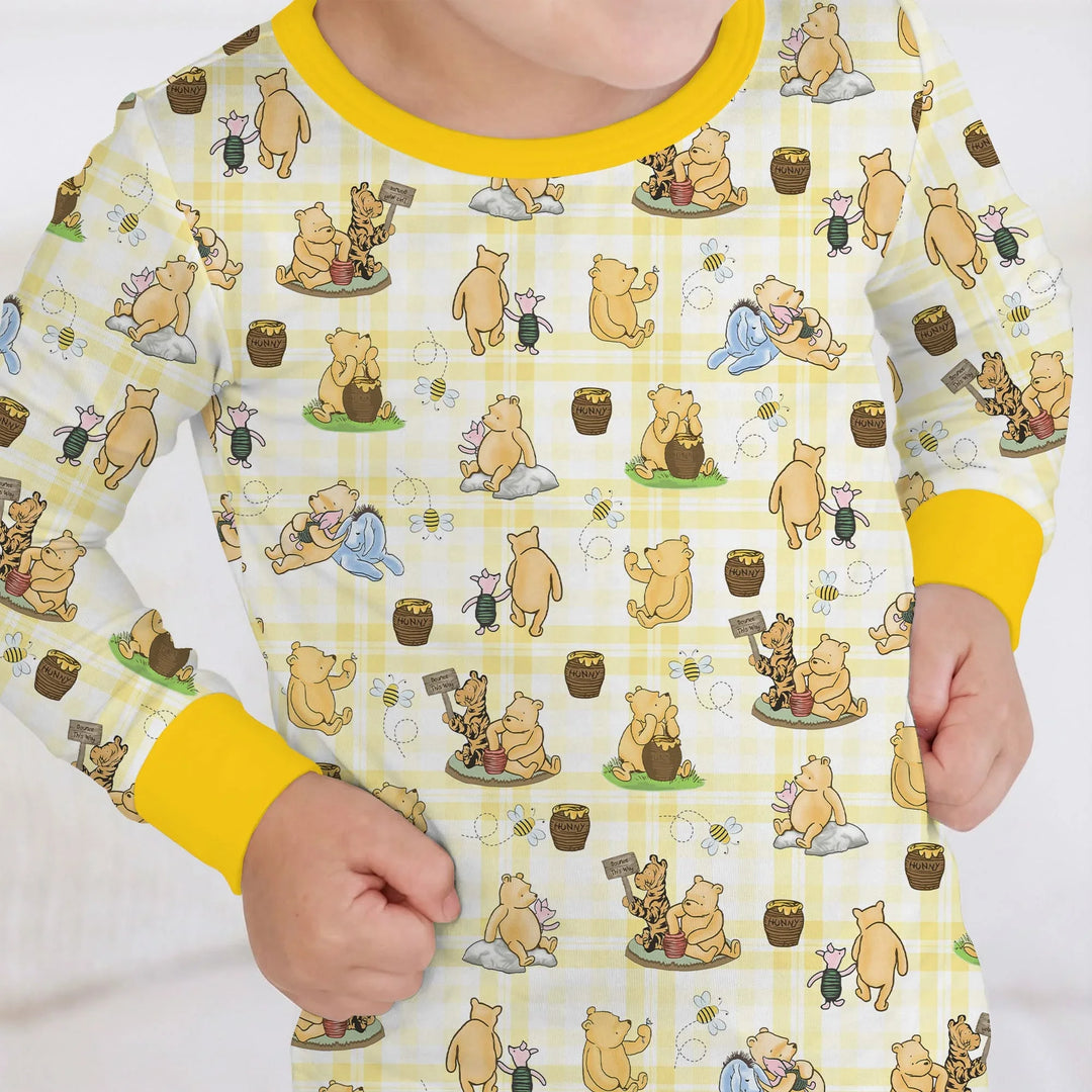 Bear & Friends Yellow Plaid Bamboo Two Piece Long Sleeve Pajama Set
