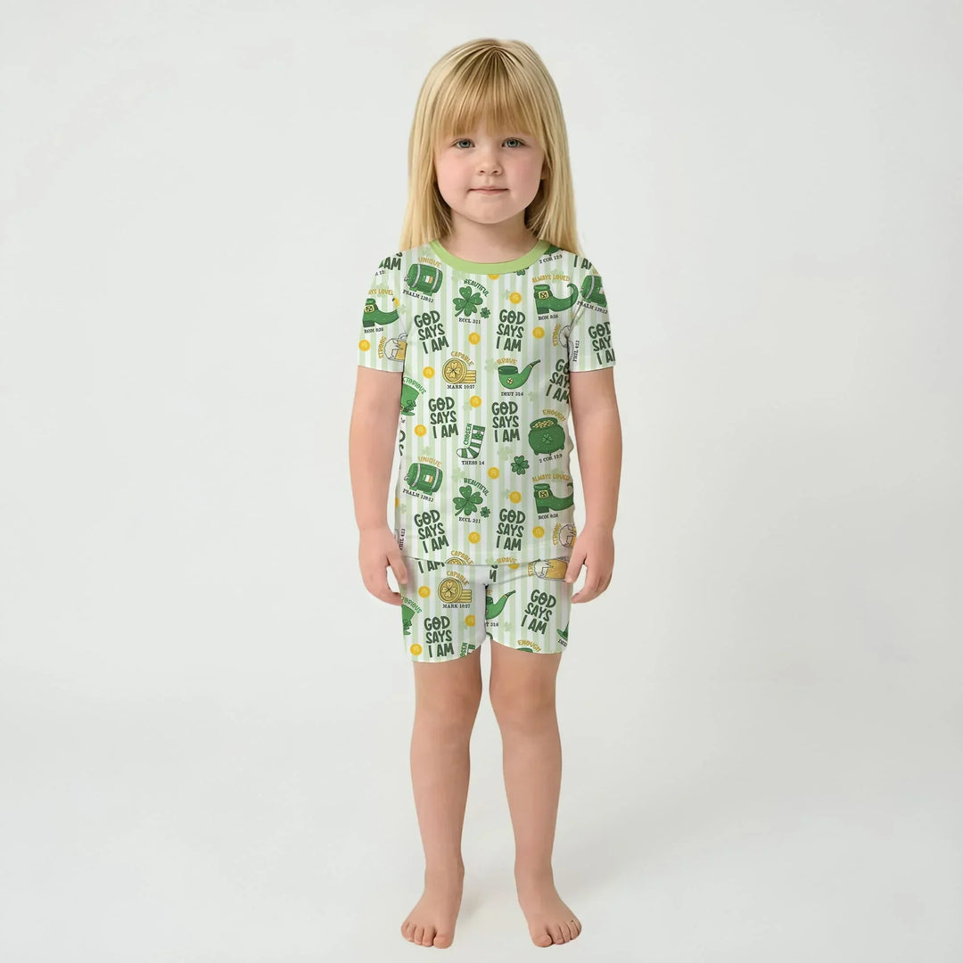 God Says I Am - Lucky & Loved Bamboo Two Piece Short Sleeve Shorts Pajama Set