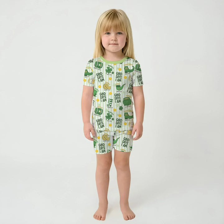 God Says I Am - Lucky & Loved Bamboo Two Piece Short Sleeve Shorts Pajama Set