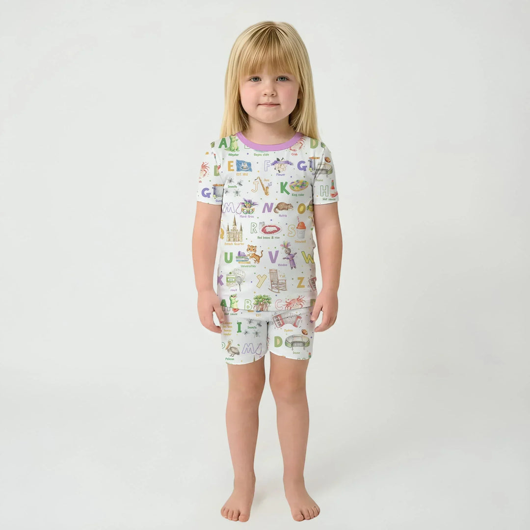 Alphabet of Lousiana Bamboo Two Piece Short Sleeve Shorts Pajama Set