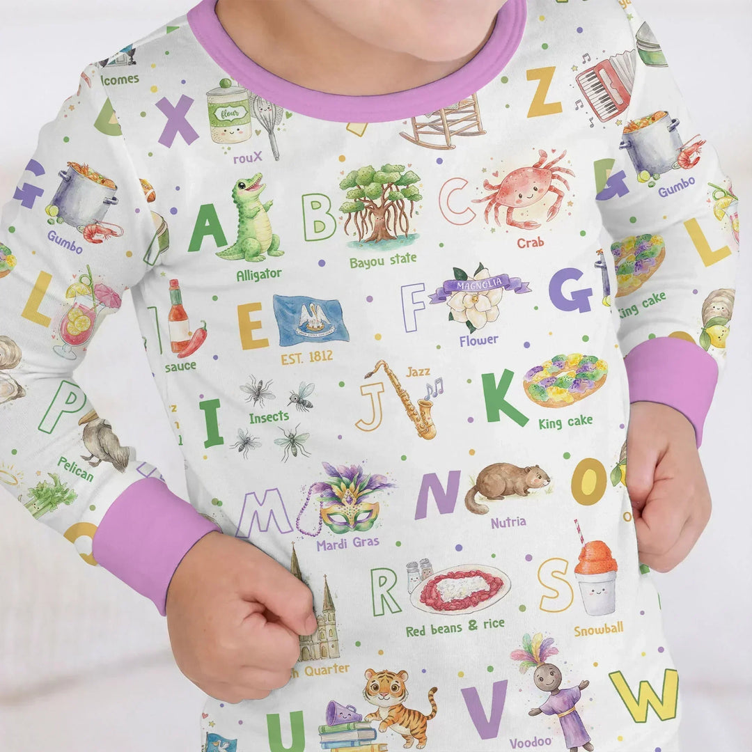 Alphabet of Lousiana Bamboo Two Piece Long Sleeve Pajama Set