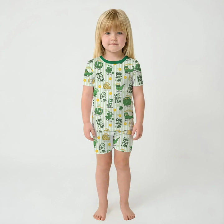 God Says I Am - Lucky & Loved Bamboo Two Piece Short Sleeve Shorts Pajama Set