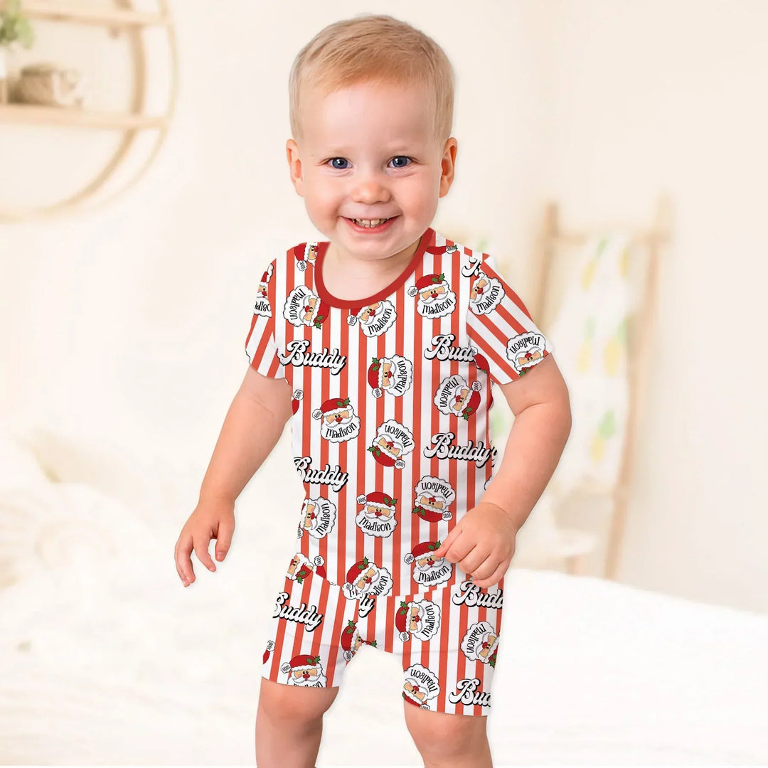 Christmas Santa Claus Custom Name Buddy Bamboo Two Piece Short Sleeve Shorts Pajama Set