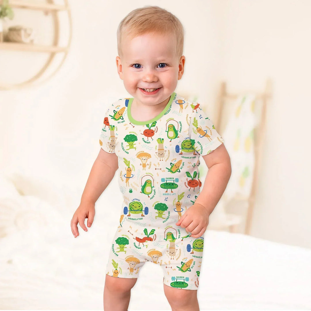Exercise Veggie Bamboo Two Piece Short Sleeve Shorts Pajama Set