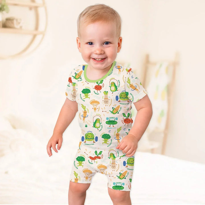 Exercise Veggie Bamboo Two Piece Short Sleeve Shorts Pajama Set