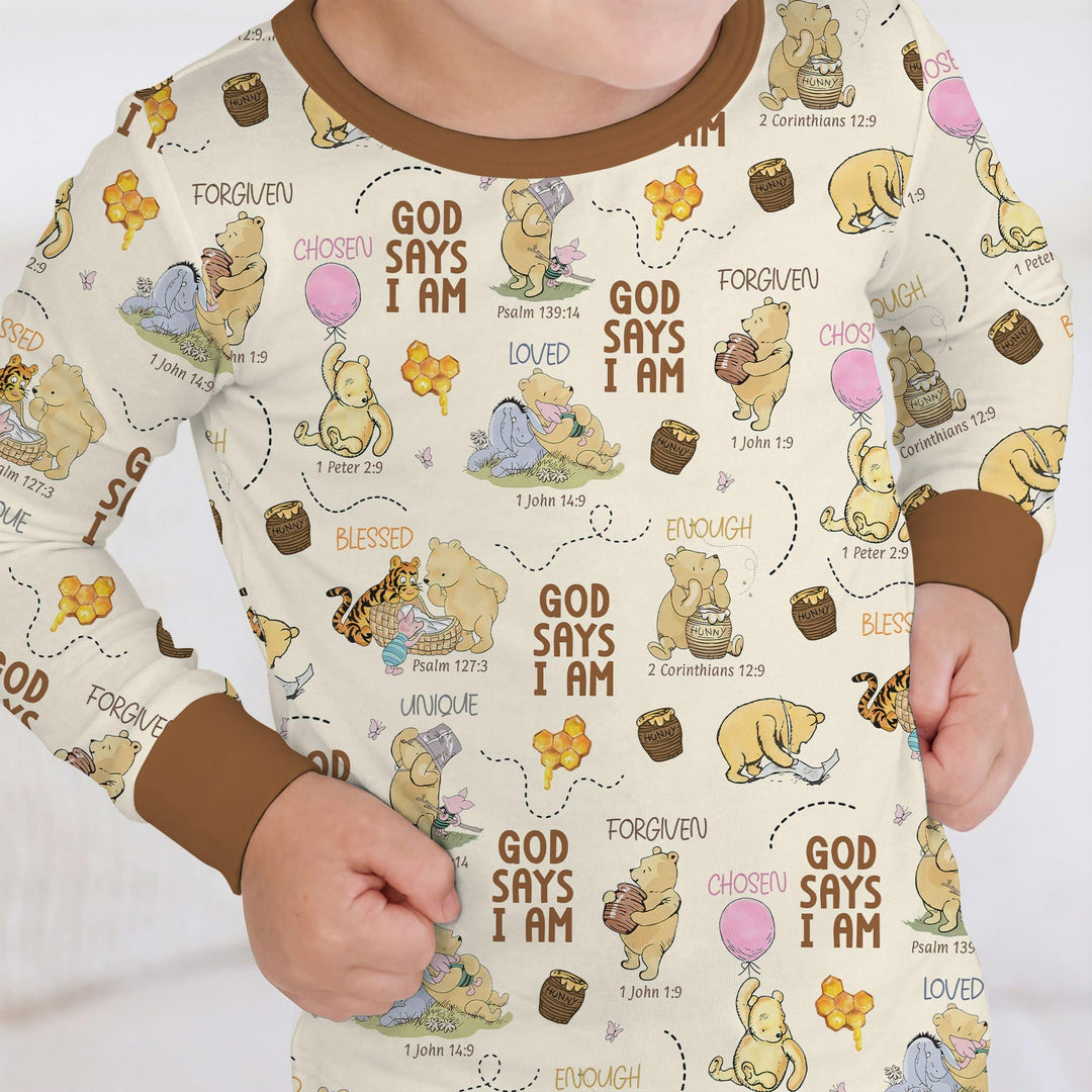 God Says I Am – Little Blessings Bamboo Two Piece Long Sleeve Pajama Set