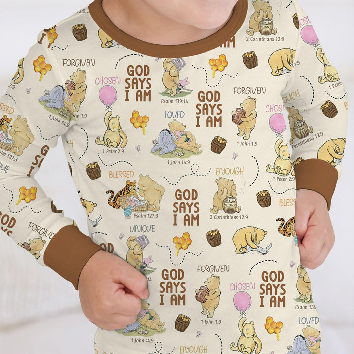 God Says I Am – Little Blessings Bamboo Two Piece Long Sleeve Pajama Set