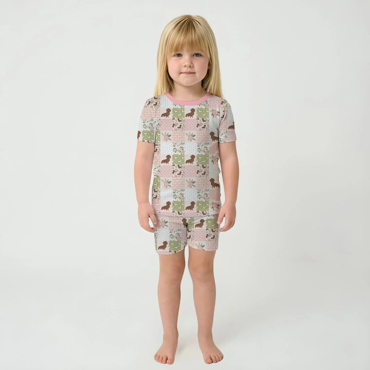 Floral Dachshund Grace Bamboo Two Piece Short Sleeve Shorts Pajama Set