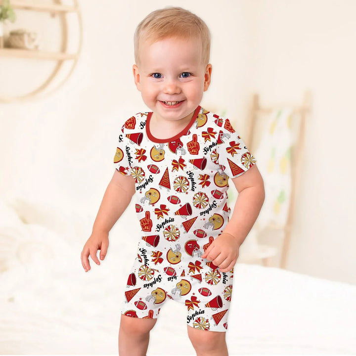 Custom Name Football Cheerleader Bamboo Two Piece Short Sleeve Shorts Pajama Set