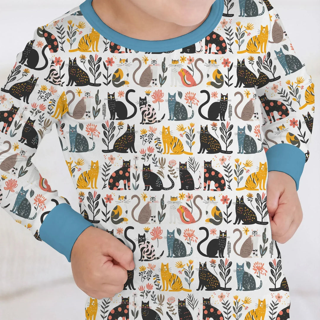 Botanical Cats Bamboo Two Piece Long Sleeve Pajama Set