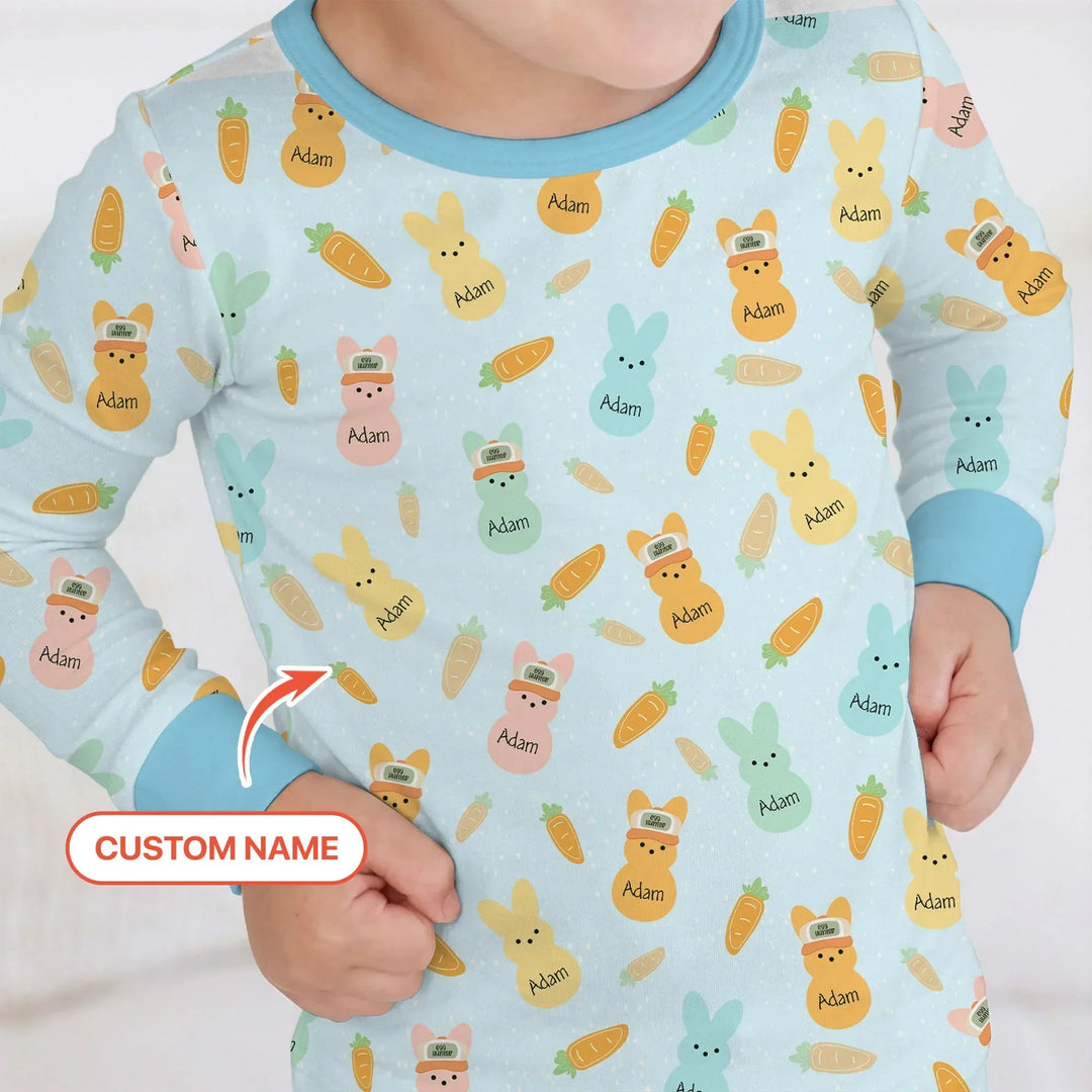 Custom Name Easter Bunny Bamboo Two Piece Long Sleeve Pajama Set