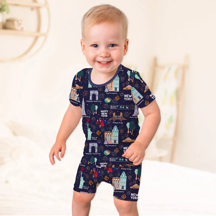 New York New Year Eve Bamboo Two Piece Short Sleeve Shorts Pajama Set