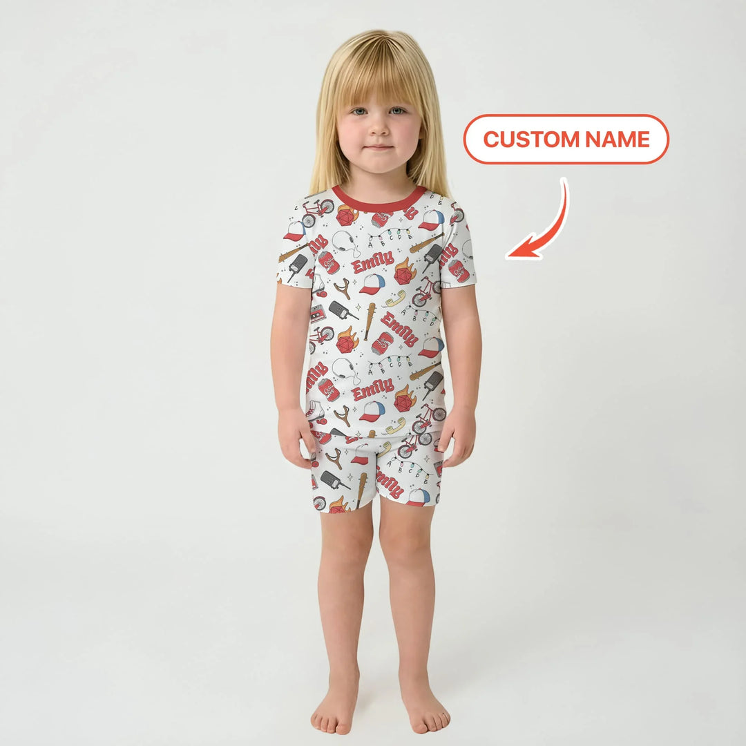 Custom Name Kids Adventure Bamboo Two Piece Short Sleeve Shorts Pajama Set