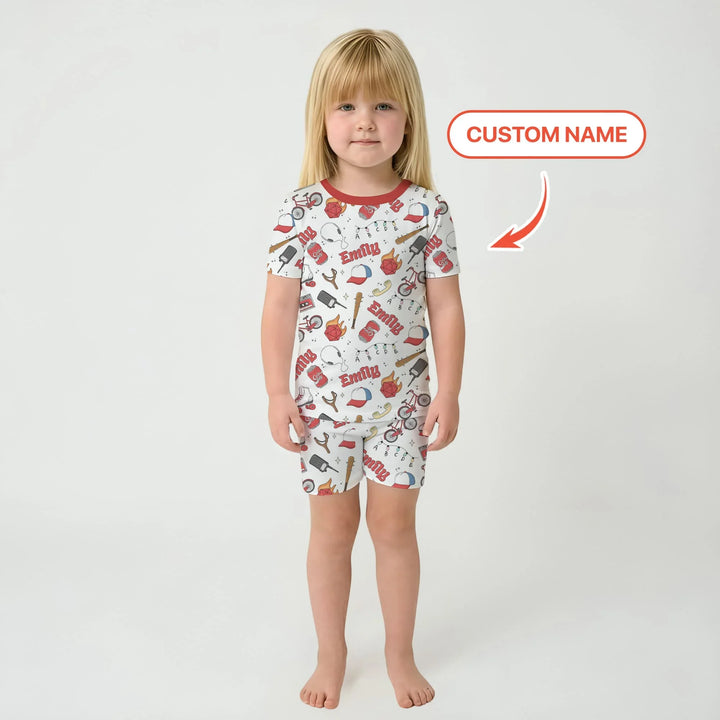 Custom Name Kids Adventure Bamboo Two Piece Short Sleeve Shorts Pajama Set
