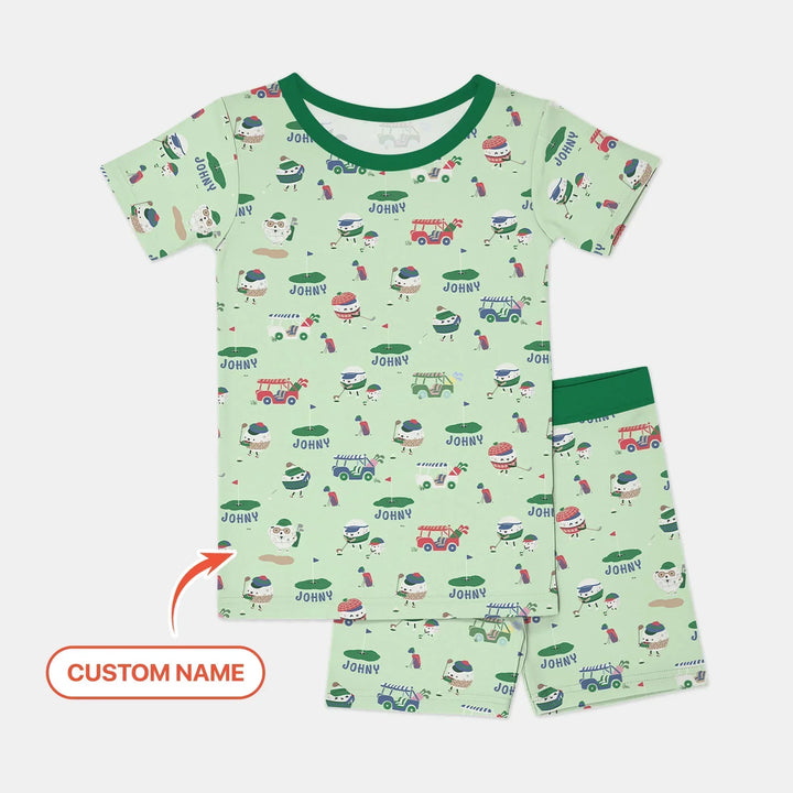 Cute Golf ball Bamboo Two Piece Short Sleeve Shorts Pajama Set