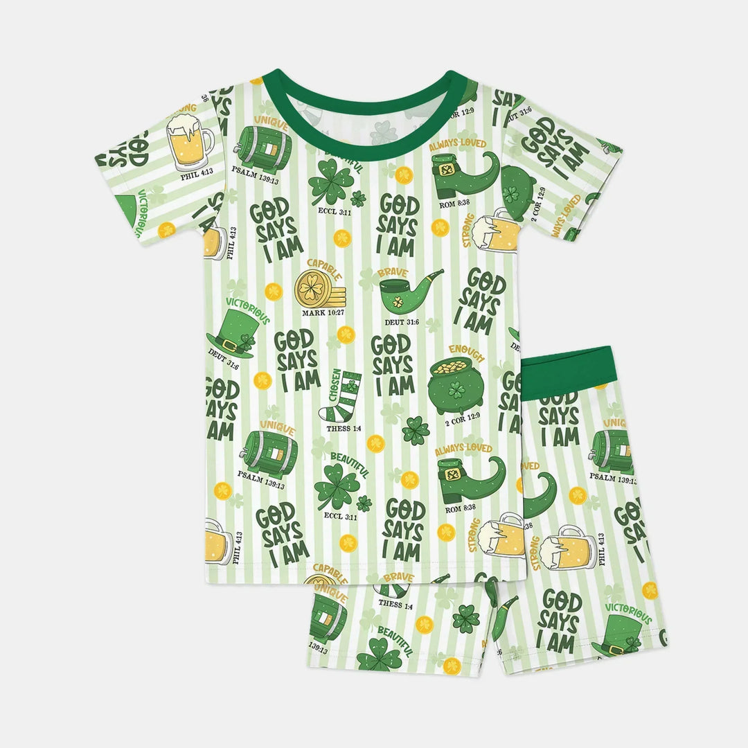 God Says I Am - Lucky & Loved Bamboo Two Piece Short Sleeve Shorts Pajama Set