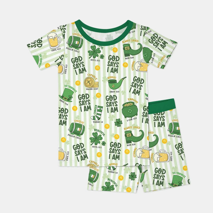 God Says I Am - Lucky & Loved Bamboo Two Piece Short Sleeve Shorts Pajama Set