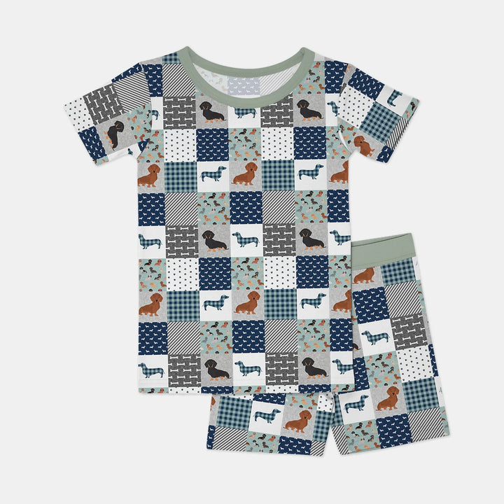Playful Dachshund Delight Bamboo Two Piece Short Sleeve Shorts Pajama Set