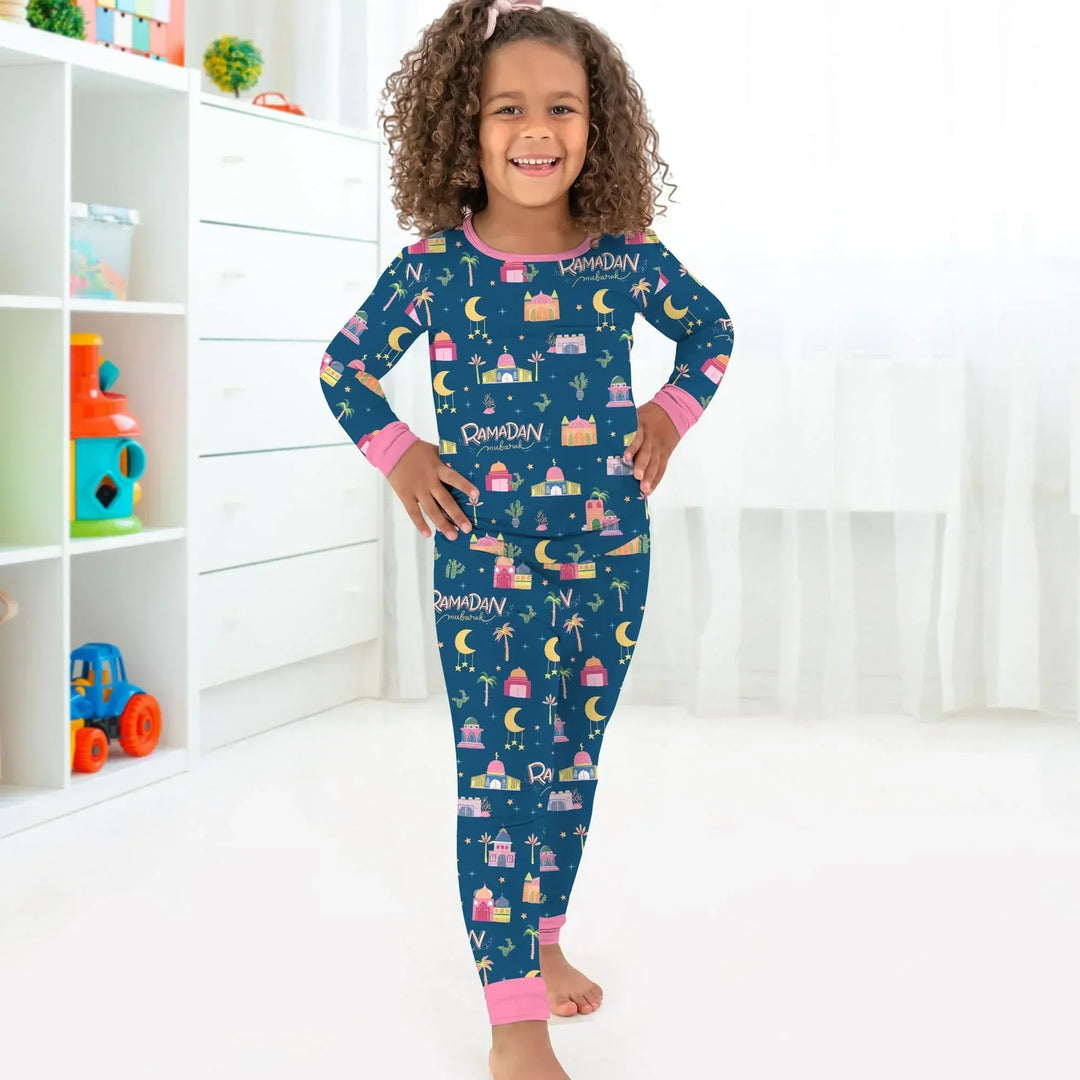 Ramadan Kareem Family Matching Bamboo Two Piece Long Sleeve Pajama Set