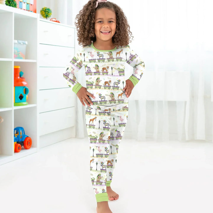 Mardi Gras Jungle Krewe Bamboo Two Piece Long Sleeve Pajama Set