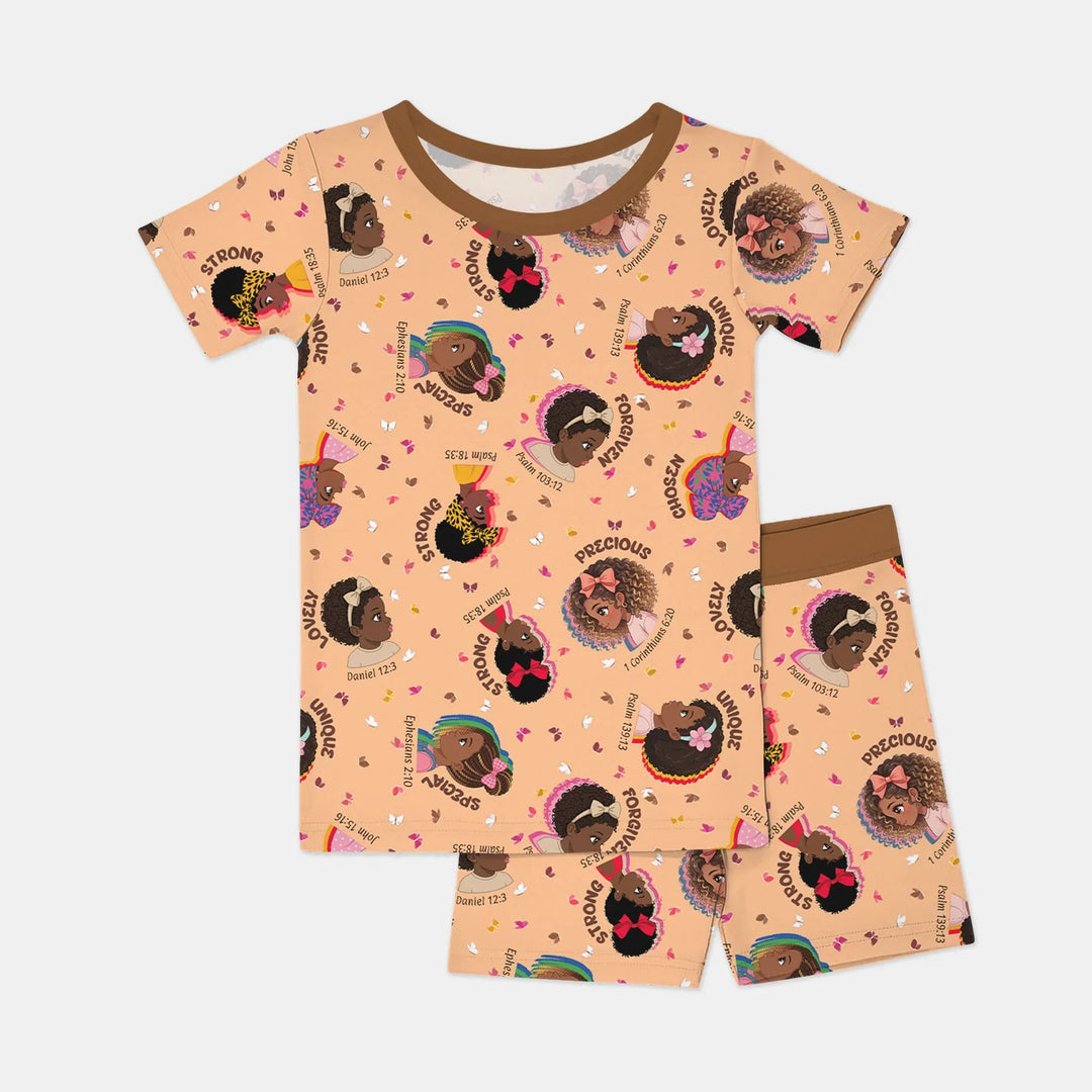 Empowered African Girl Bamboo Two Piece Short Sleeve Shorts Pajama Set
