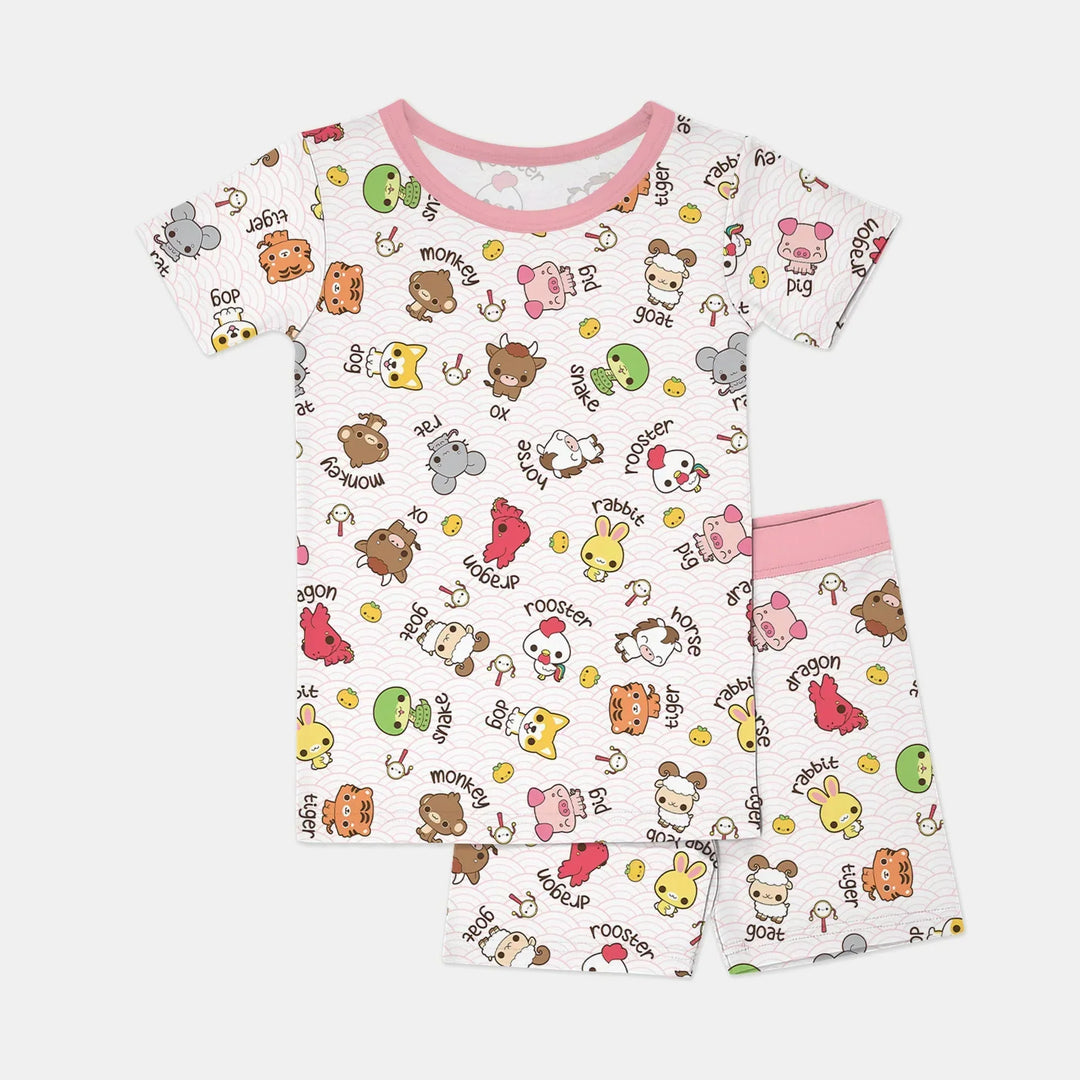 Kawaii Zodiac Bamboo Two Piece Short Sleeve Shorts Pajama Set