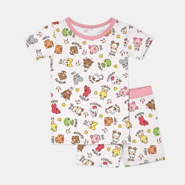 Kawaii Zodiac Bamboo Two Piece Short Sleeve Shorts Pajama Set