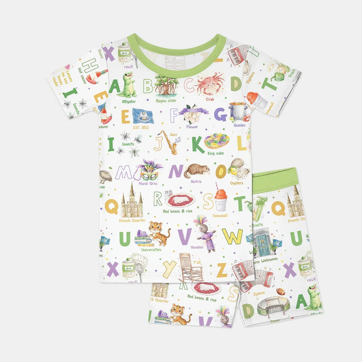 Alphabet of Lousiana Bamboo Two Piece Short Sleeve Shorts Pajama Set