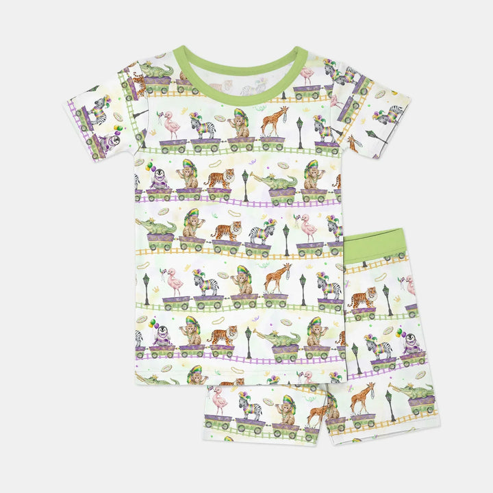 Mardi Gras Jungle Krewe Bamboo Two Piece Short Sleeve Shorts Pajama Set