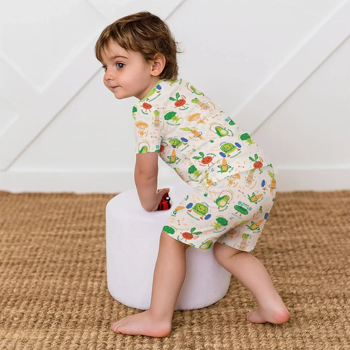 Exercise Veggie Bamboo Two Piece Short Sleeve Shorts Pajama Set