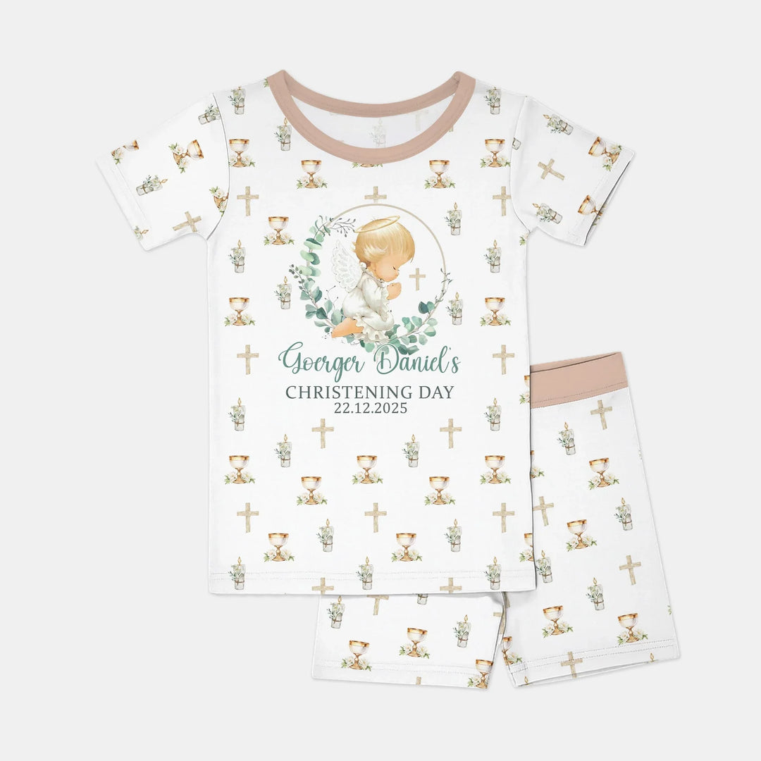 First Christening Day Custom Name Bamboo Two Piece Short Sleeve Shorts Pajama Set