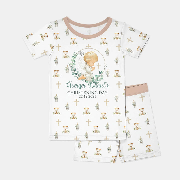 First Christening Day Custom Name Bamboo Two Piece Short Sleeve Shorts Pajama Set