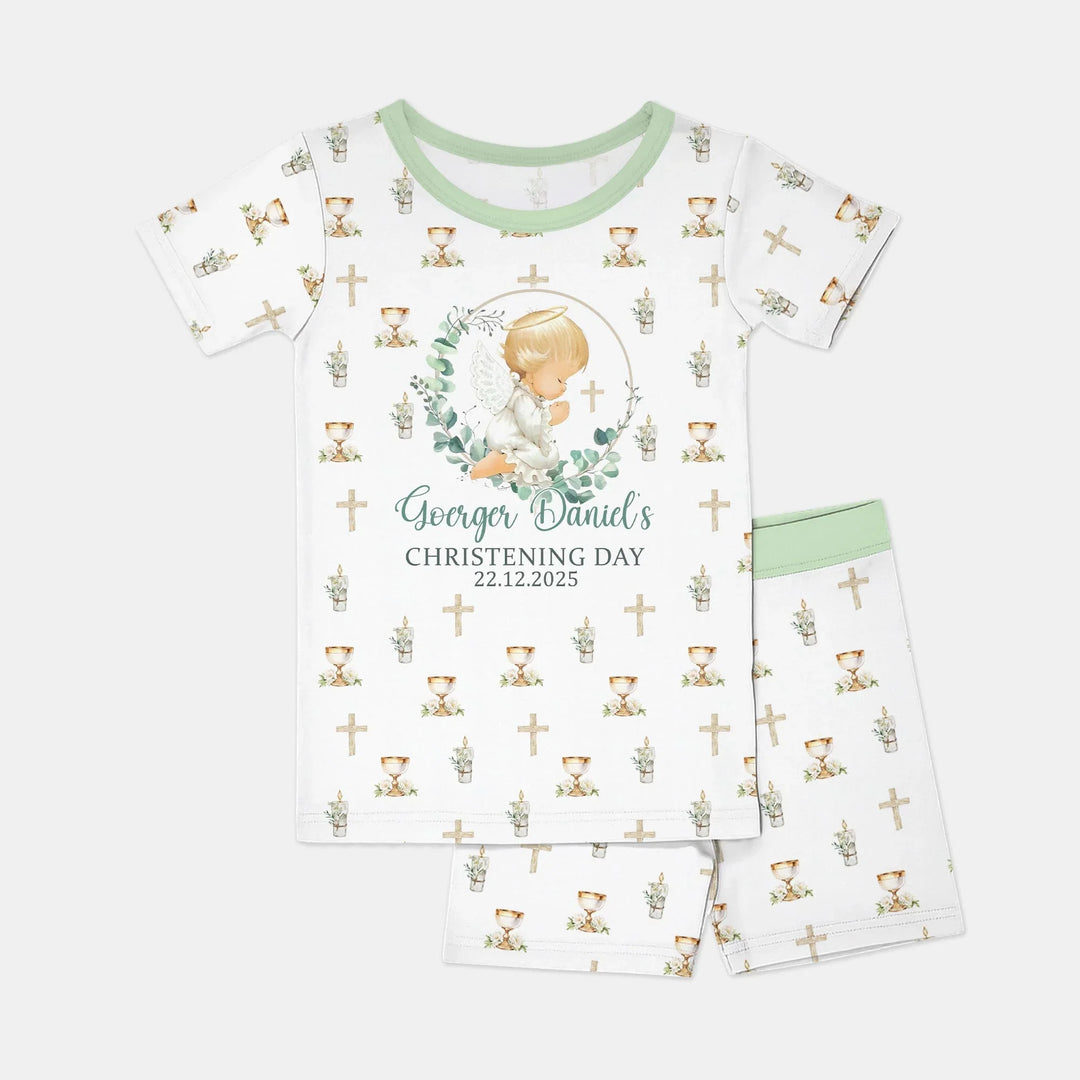 First Christening Day Custom Name Bamboo Two Piece Short Sleeve Shorts Pajama Set