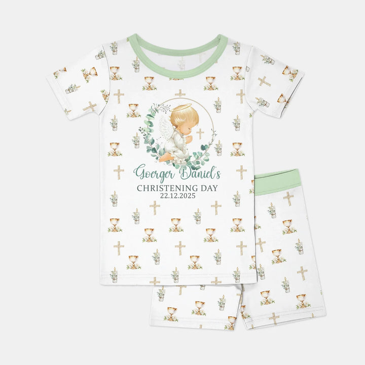 First Christening Day Custom Name Bamboo Two Piece Short Sleeve Shorts Pajama Set