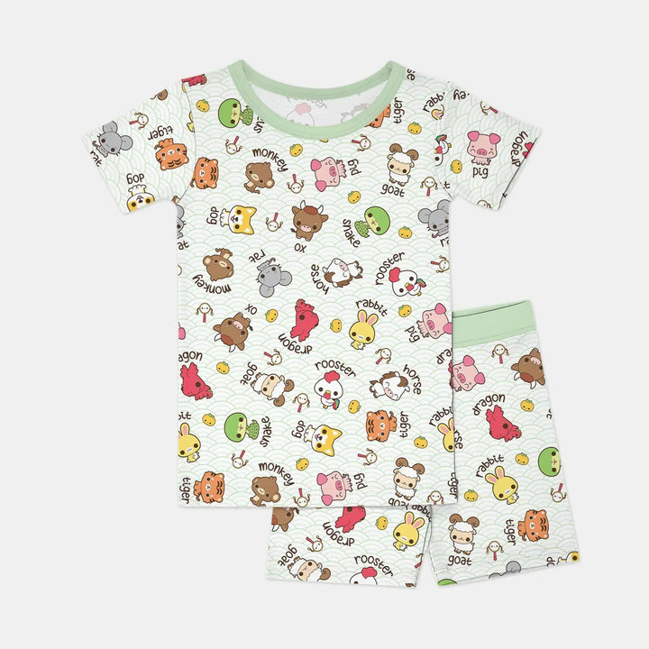 Kawaii Zodiac Bamboo Two Piece Short Sleeve Shorts Pajama Set
