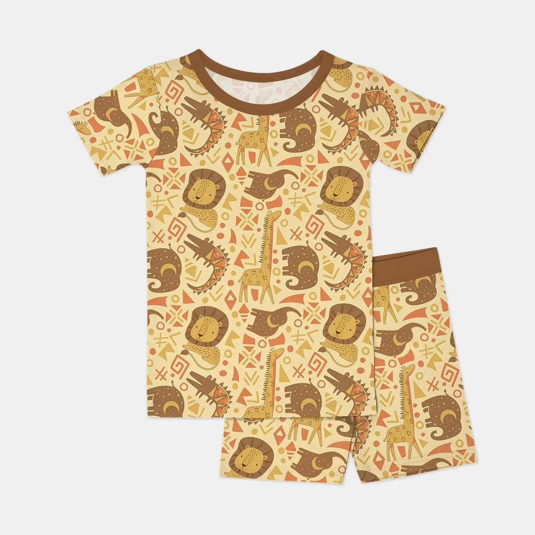 African Animals Spirit Bamboo Two Piece Short Sleeve Shorts Pajama Set