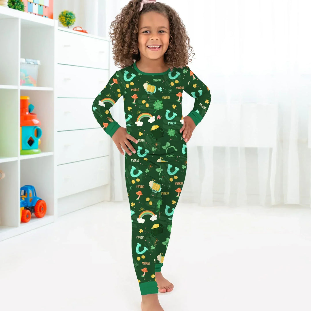 Custom Name Sprinkle Of Luck Bamboo Two Piece Long Sleeve Pajama Set