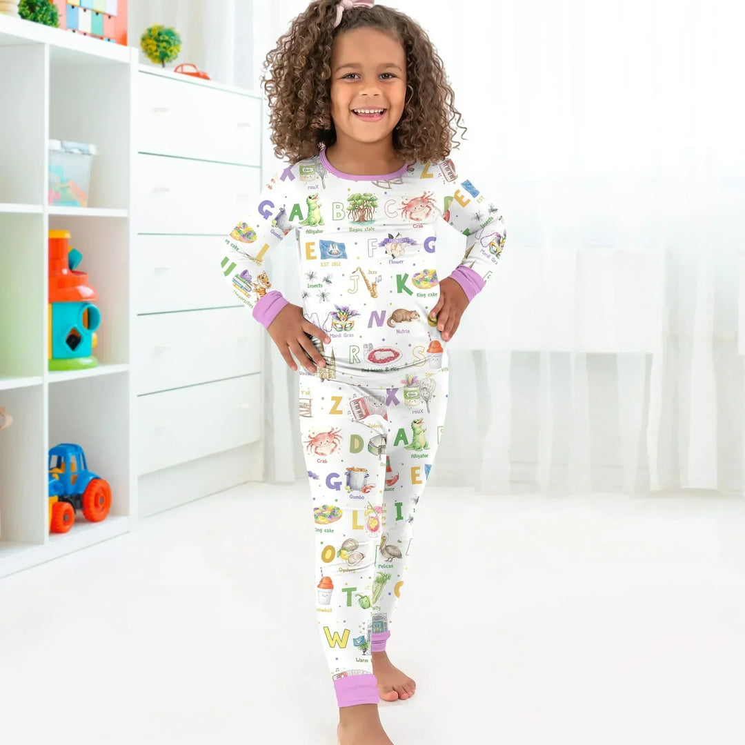 Alphabet of Lousiana Bamboo Two Piece Long Sleeve Pajama Set