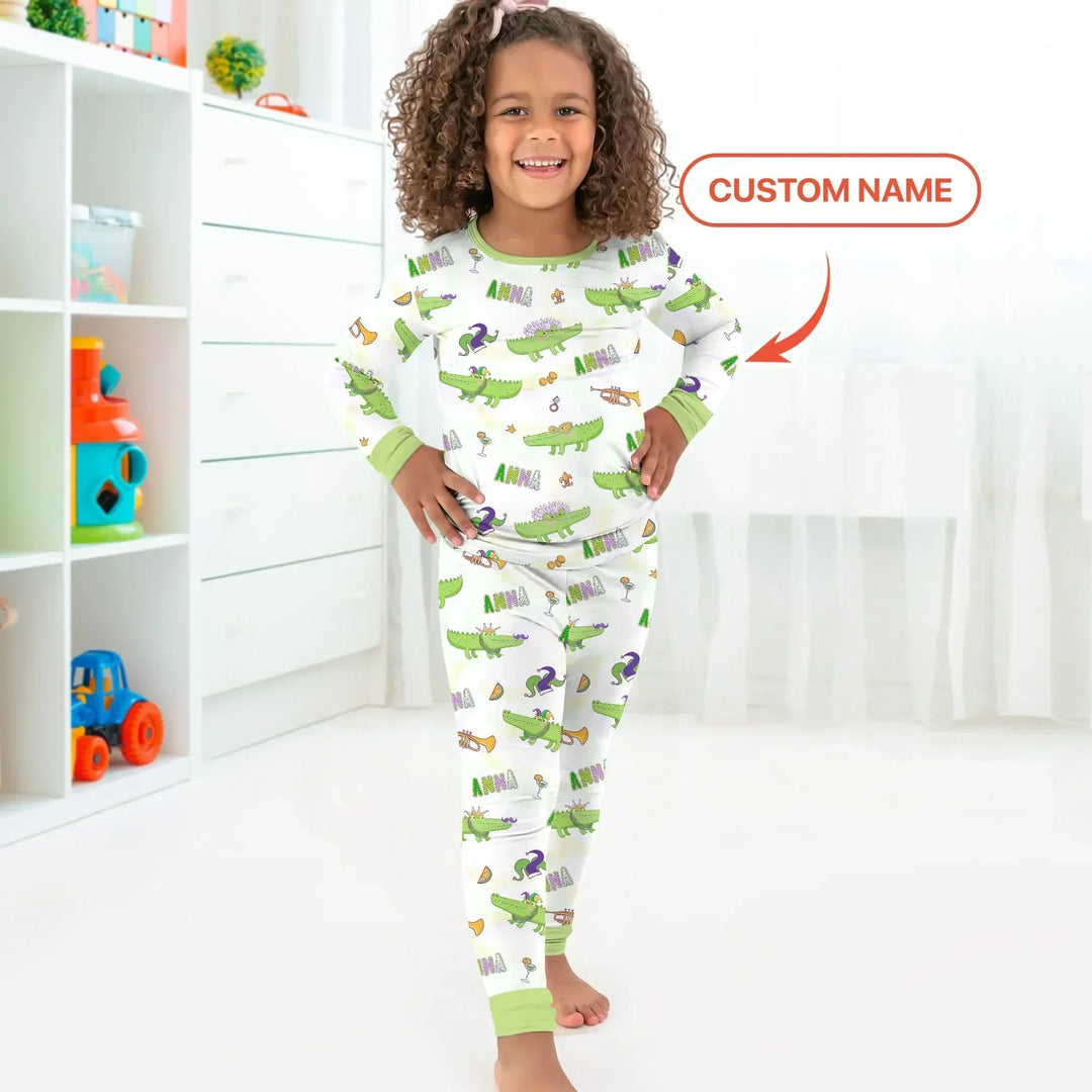 Alligator Mardi Gras Festival Bamboo Two Piece Long Sleeve Pajama Set