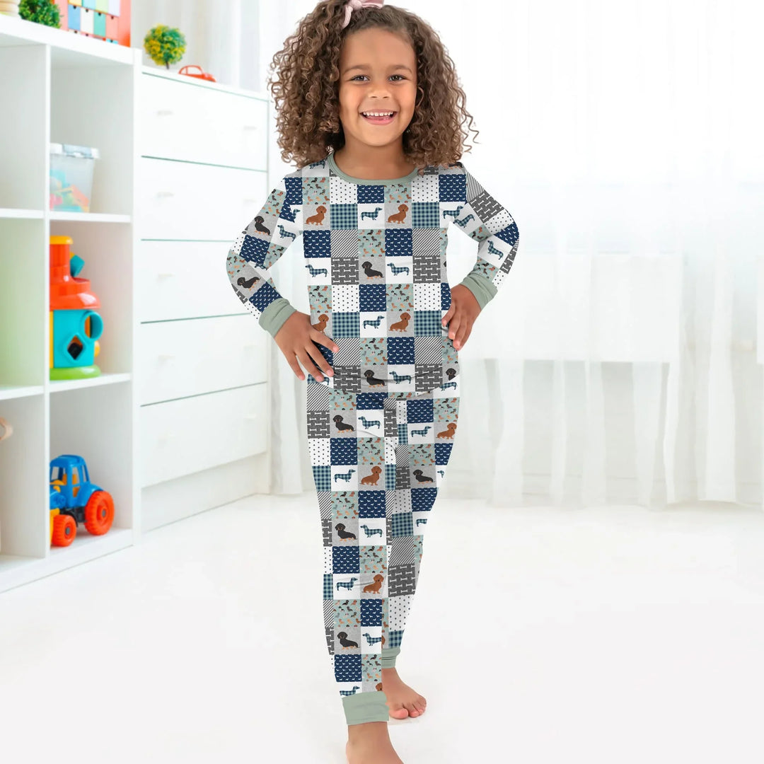 Playful Dachshund Delight Bamboo Two Piece Long Sleeve Pajama Set