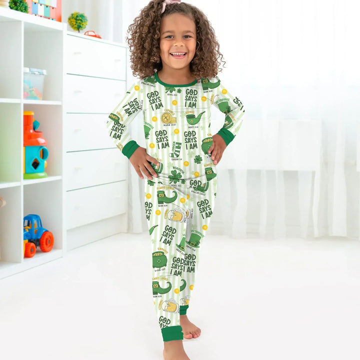 God Says I Am - Lucky & Loved Bamboo Two Piece Long Sleeve Pajama Set