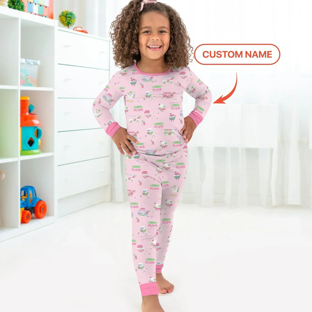 Cute Golf ball Bamboo Two Piece Long Sleeve Pajama Set