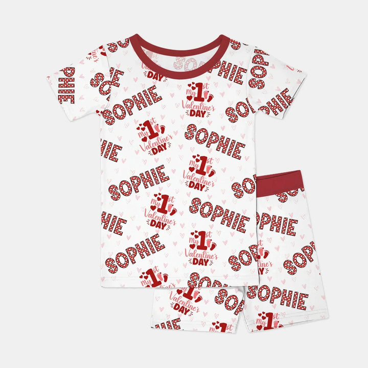Custom Name My 1st Valentine's Day Bamboo Two Piece Short Sleeve Shorts Pajama Set