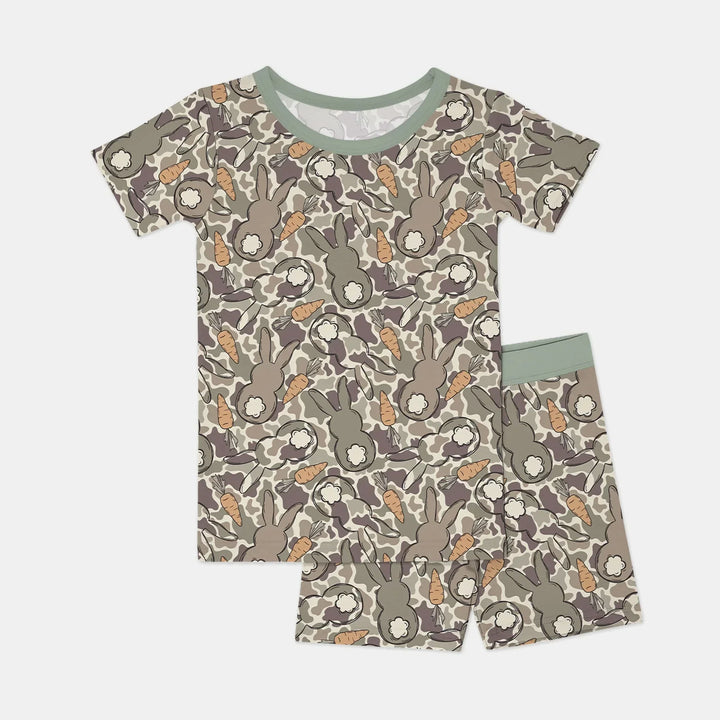 Camo Easter Bunny Bamboo Two Piece Short Sleeve Shorts Pajama Set